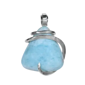 Larimar Handmade Crystal Pendant Wrapped in Silver