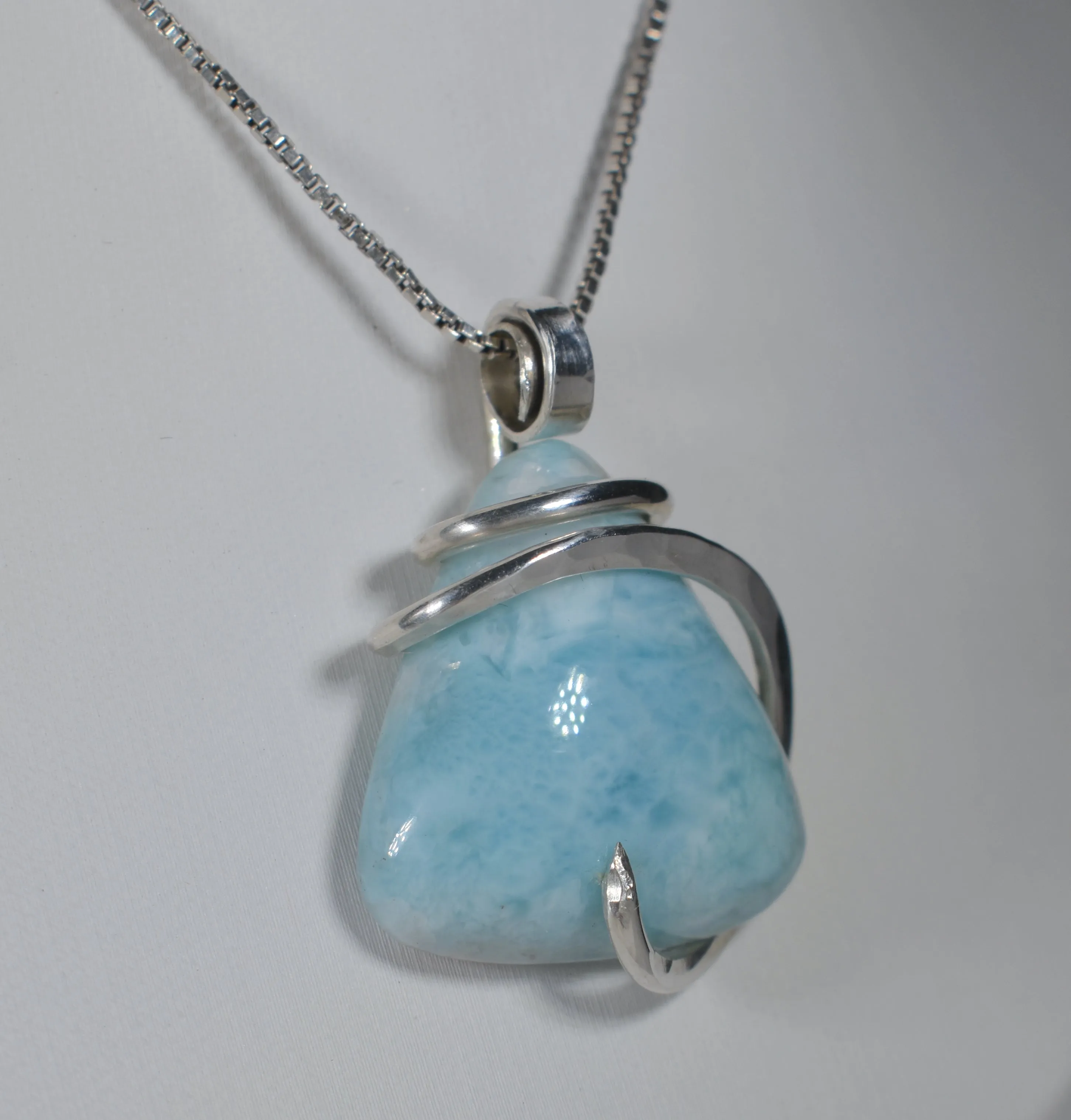 Larimar Handmade Crystal Pendant Wrapped in Silver