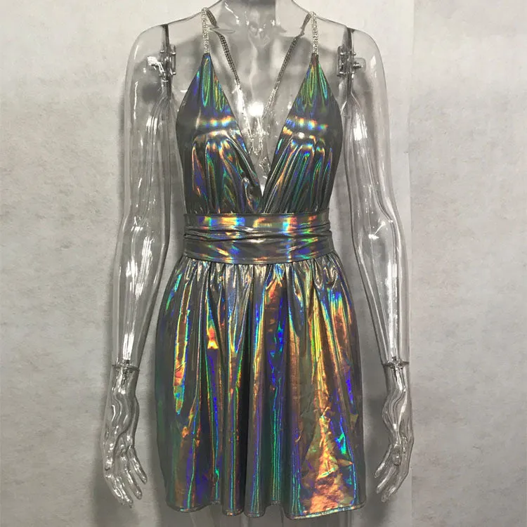 Laser Sparkle Backless Dress