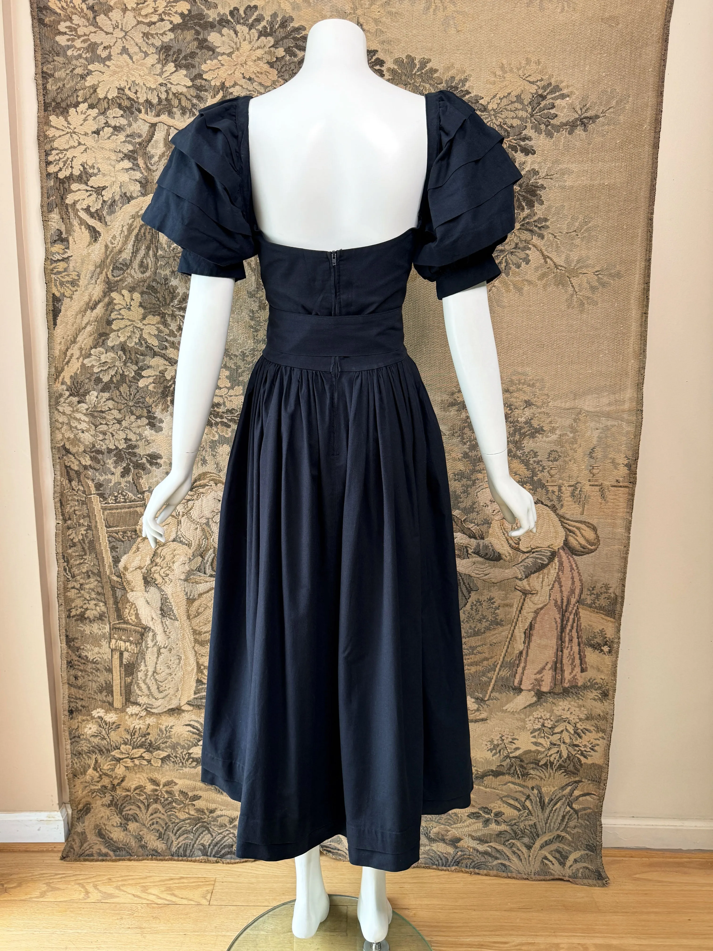 Laura Ashley 1980s Black Puff Sleeve Dress