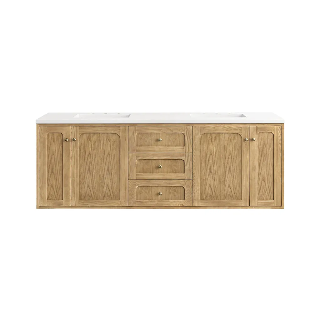 Laurent 3 Drawers And 4 Doors Bathroom Vanity with Quartz Top - Wall Mount - 72" Wood/Light Natural Oak
