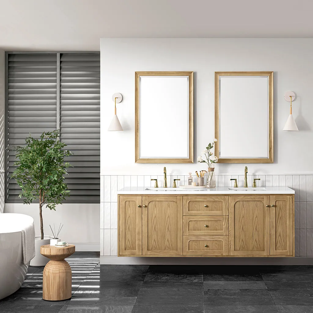 Laurent 3 Drawers And 4 Doors Bathroom Vanity with Quartz Top - Wall Mount - 72" Wood/Light Natural Oak