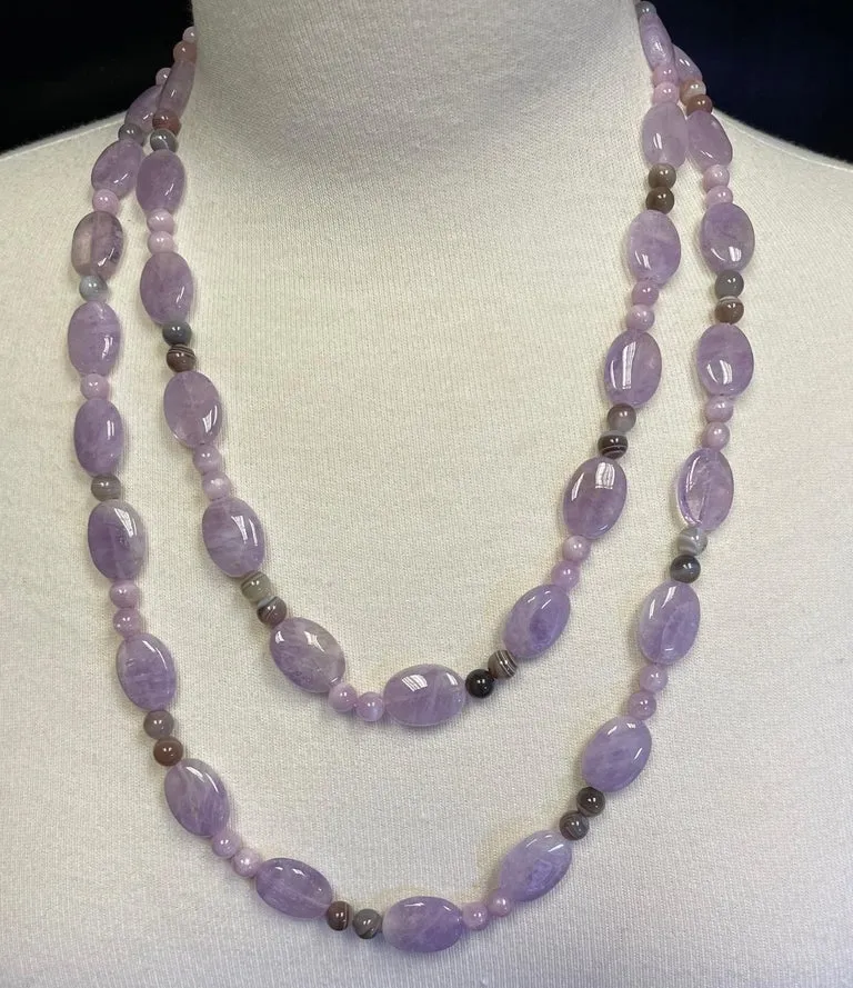 Lavender Rose de France Amethyst, Kunzite and Quartz Necklace with 14k Gold