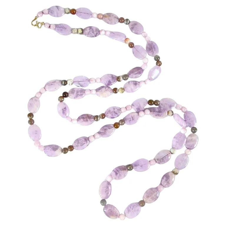 Lavender Rose de France Amethyst, Kunzite and Quartz Necklace with 14k Gold