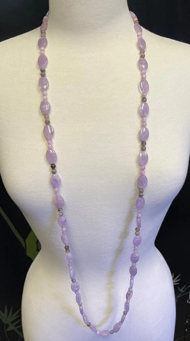 Lavender Rose de France Amethyst, Kunzite and Quartz Necklace with 14k Gold