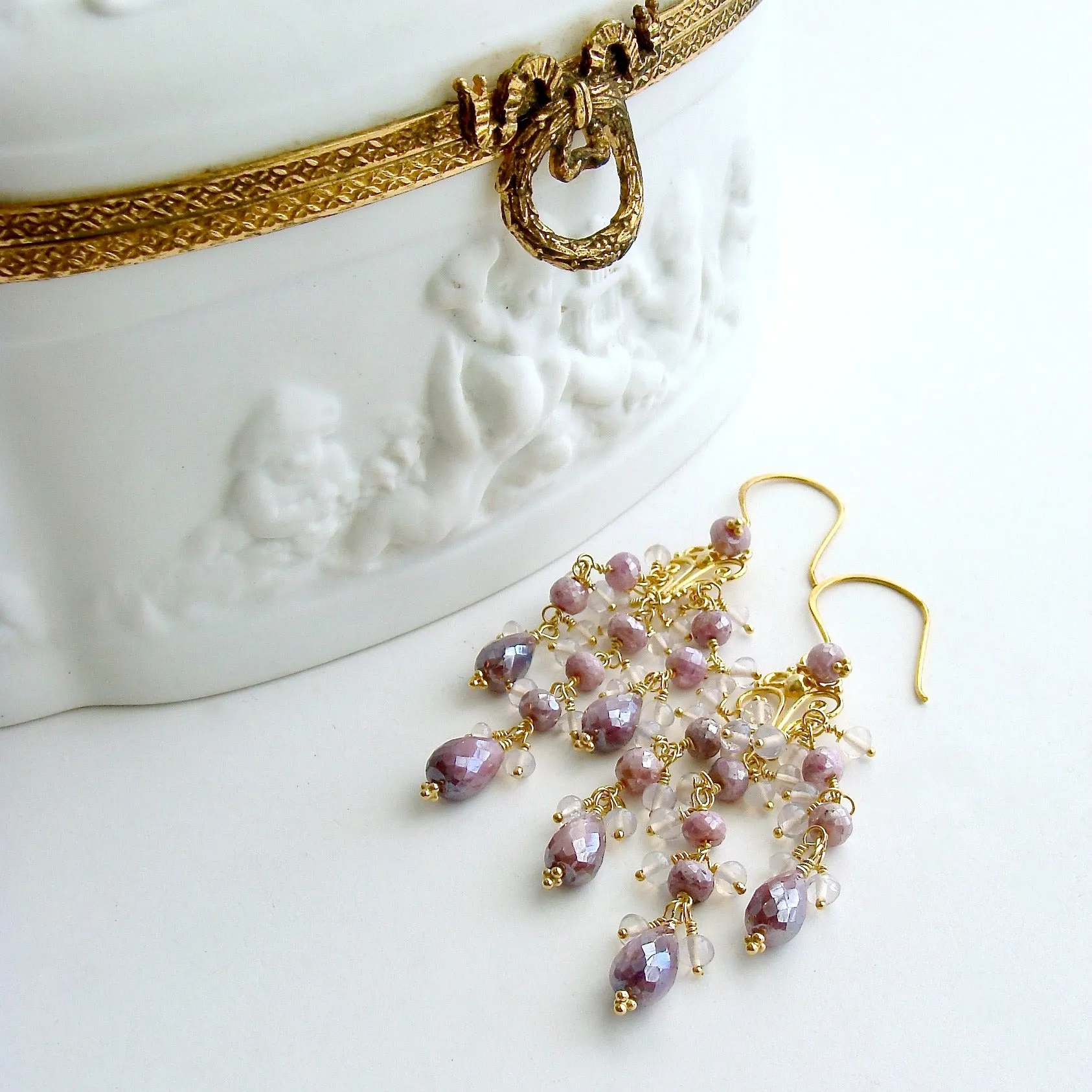Lavender Silverite Opal Moon Quartz Chandelier Earrings - Veronique Chandelier Earrings