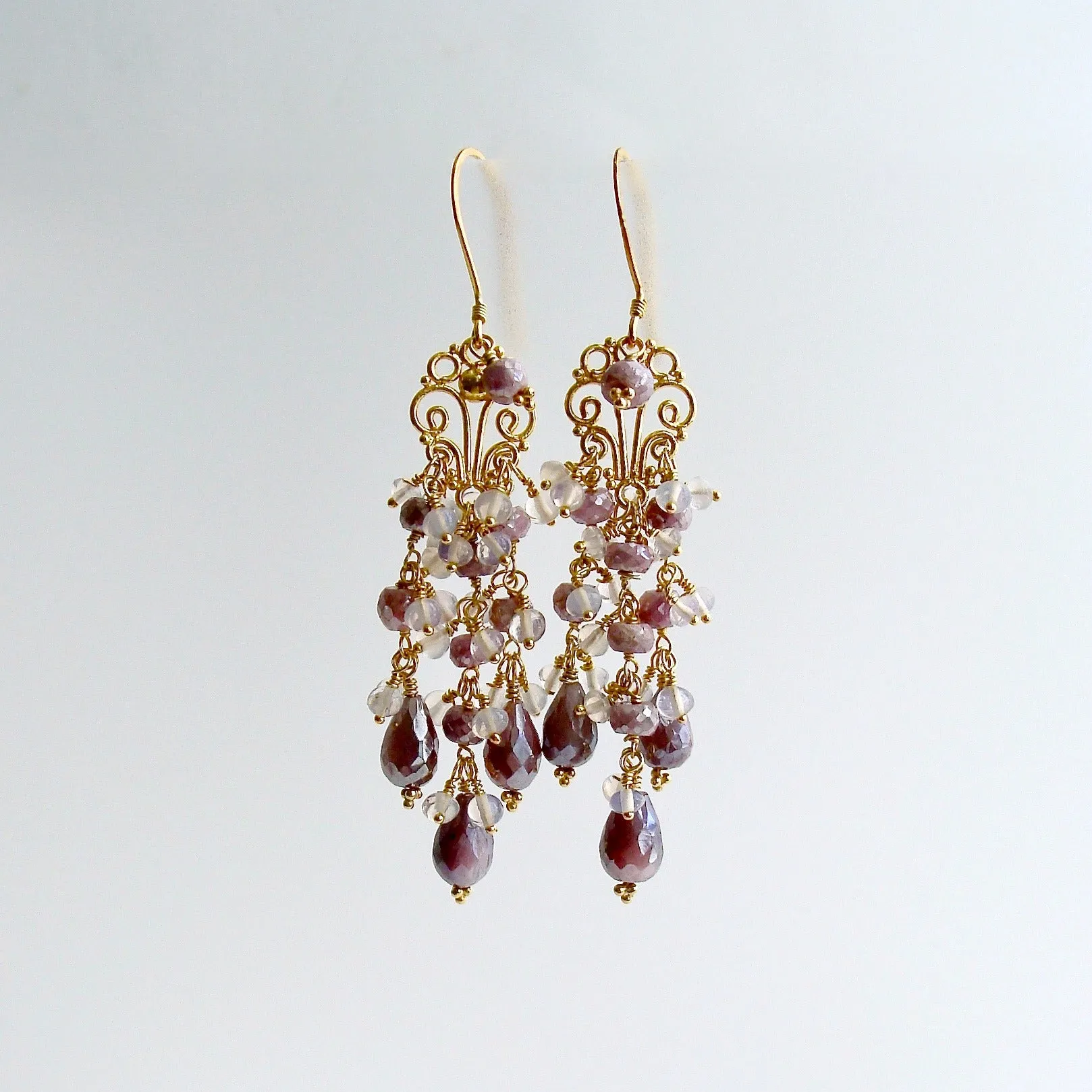 Lavender Silverite Opal Moon Quartz Chandelier Earrings - Veronique Chandelier Earrings