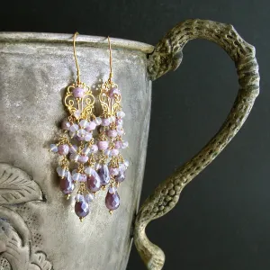 Lavender Silverite Opal Moon Quartz Chandelier Earrings - Veronique Chandelier Earrings