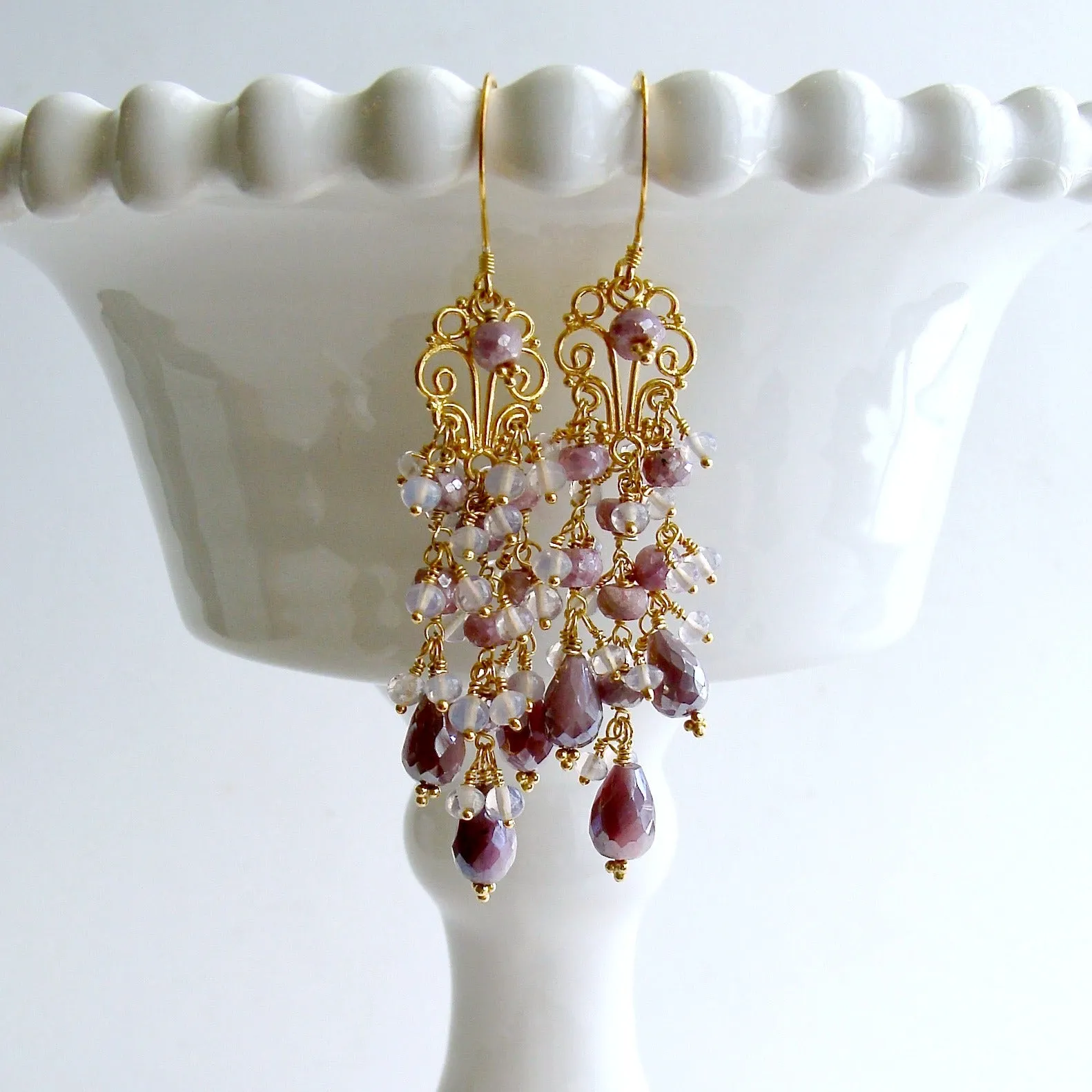 Lavender Silverite Opal Moon Quartz Chandelier Earrings - Veronique Chandelier Earrings