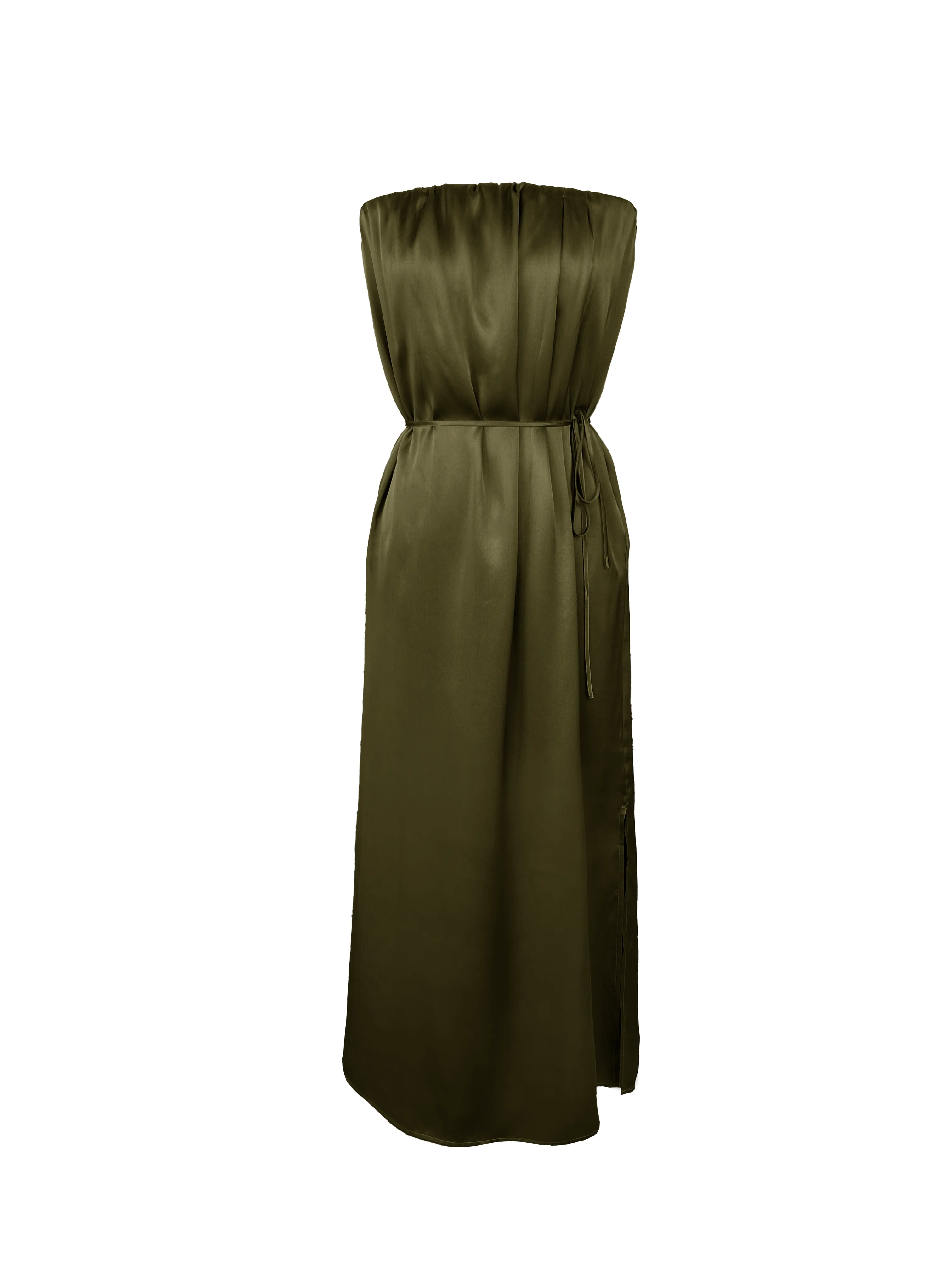 Layla Pleated Long Dress Dark Olive