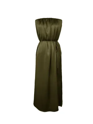 Layla Pleated Long Dress Dark Olive