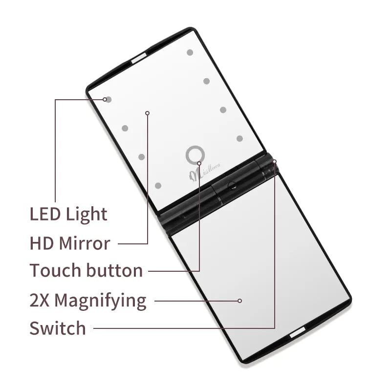 LED Portable Minimalist Makeup Mirror, Folding Vanity Mirror for On-the-Go Touch-ups