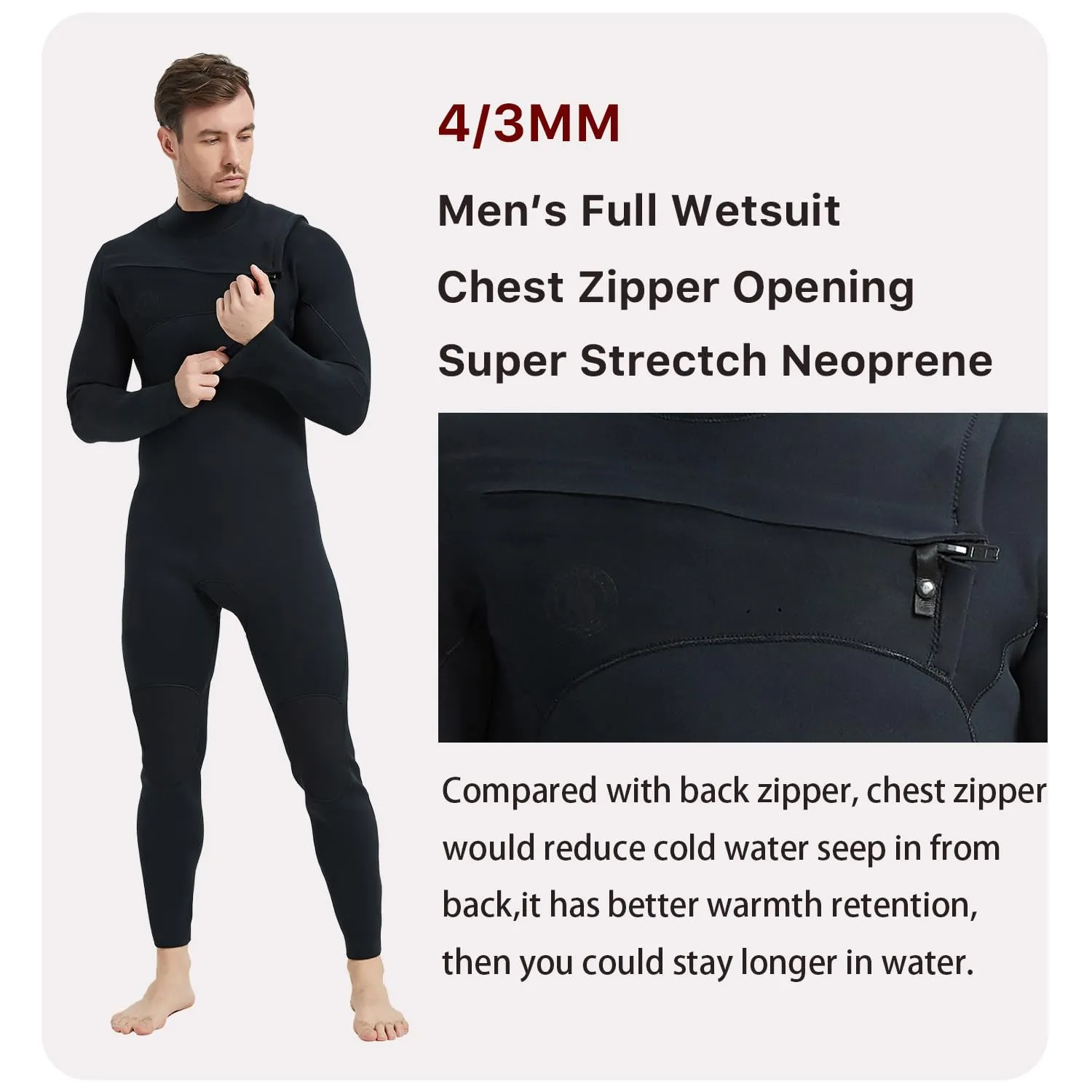 Lemorecn Men’s Wetsuit 4/3mm Chest Zip Full Wetsuit * * Up to 4XL * *