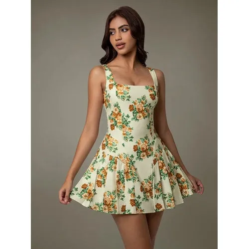 'Leocadia' Floral Pleated Mini Dress