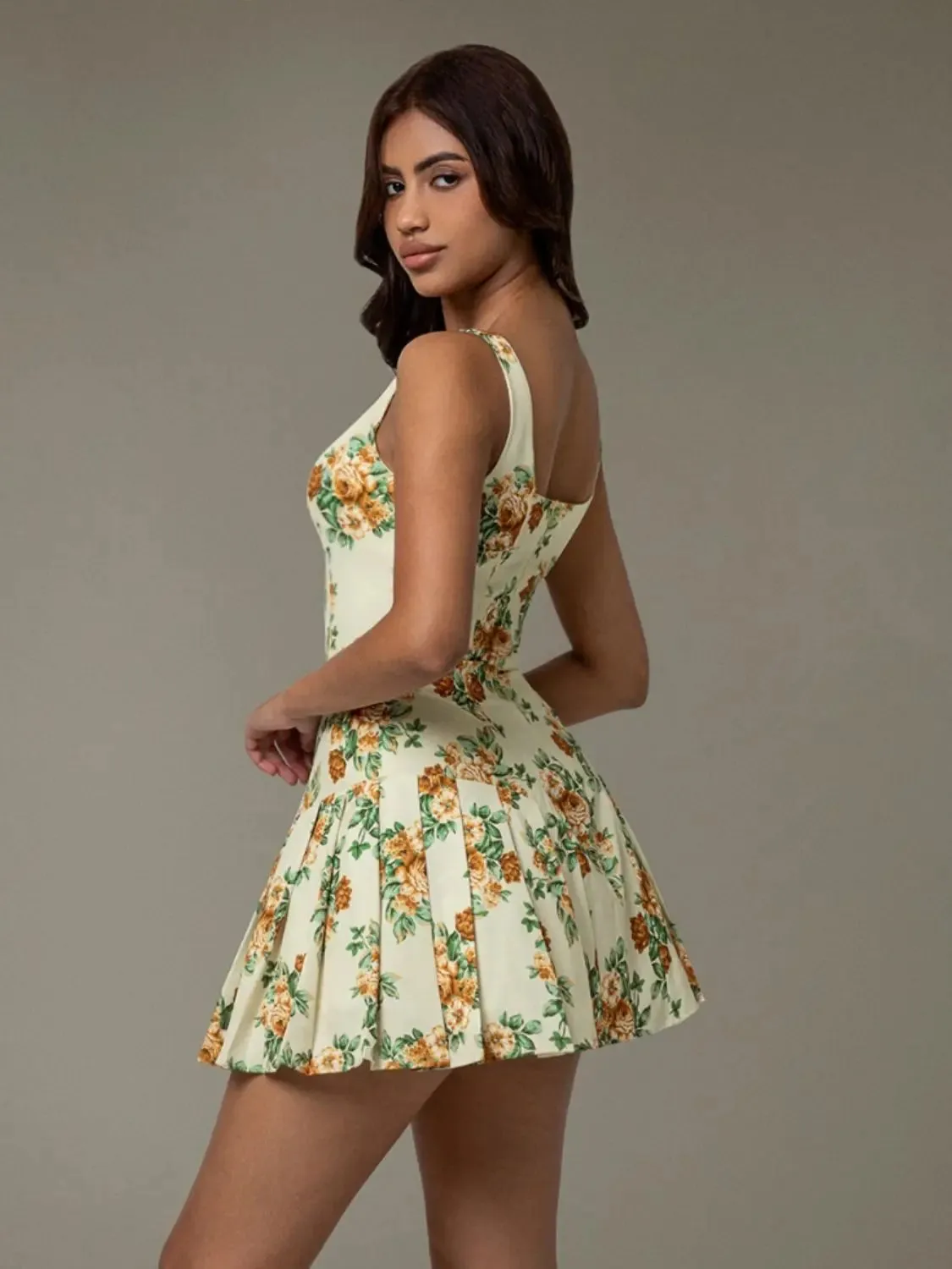 'Leocadia' Floral Pleated Mini Dress