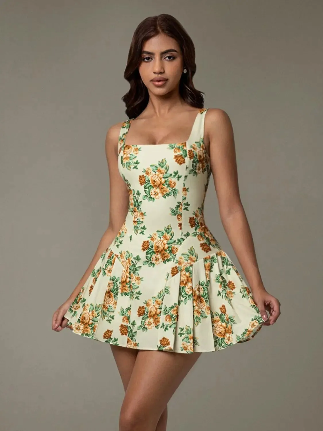 'Leocadia' Floral Pleated Mini Dress