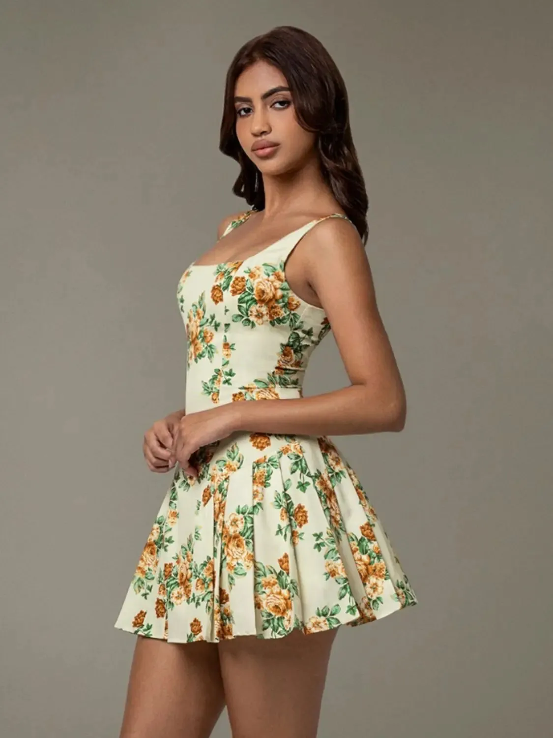 'Leocadia' Floral Pleated Mini Dress