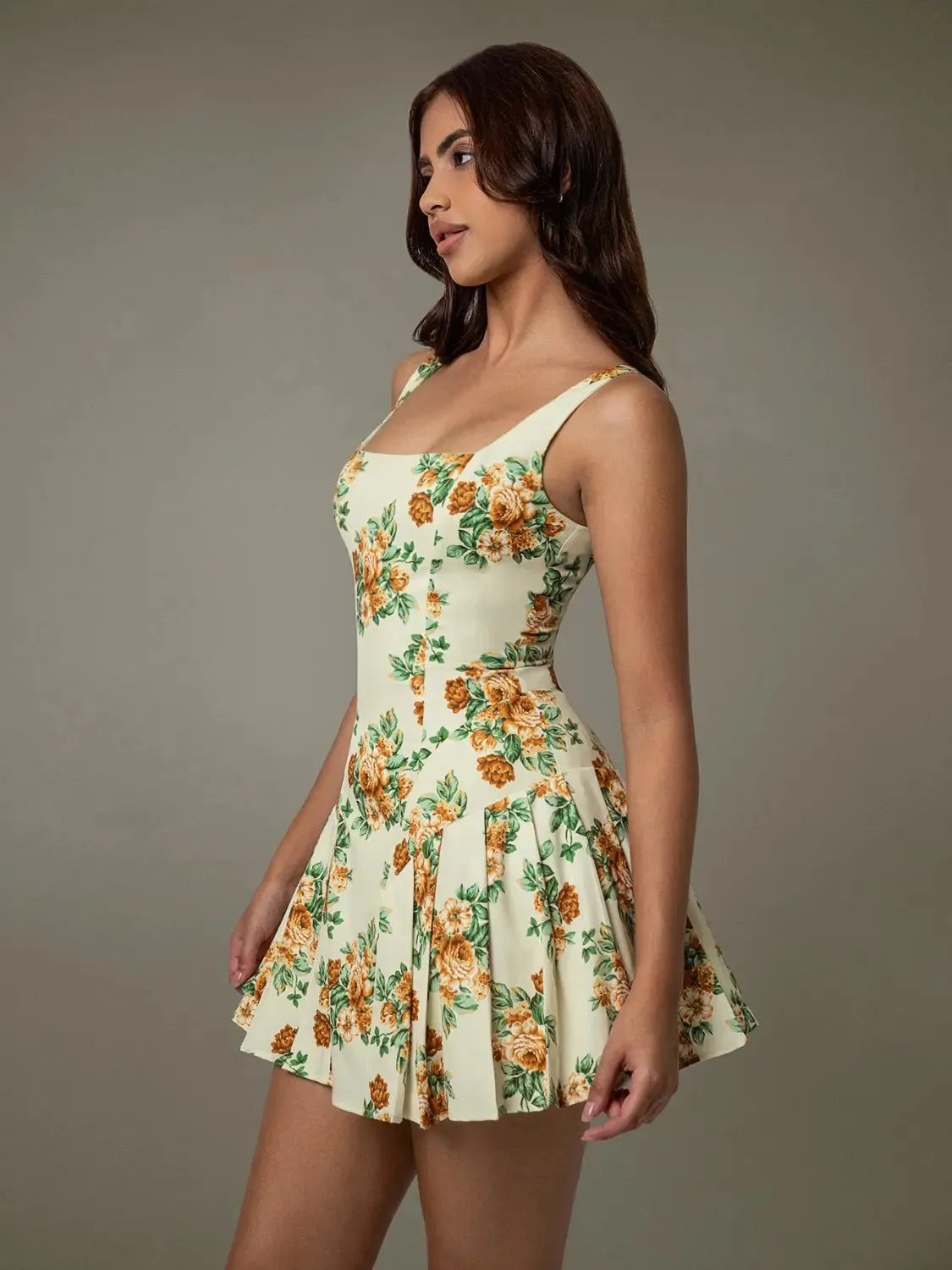 'Leocadia' Floral Pleated Mini Dress