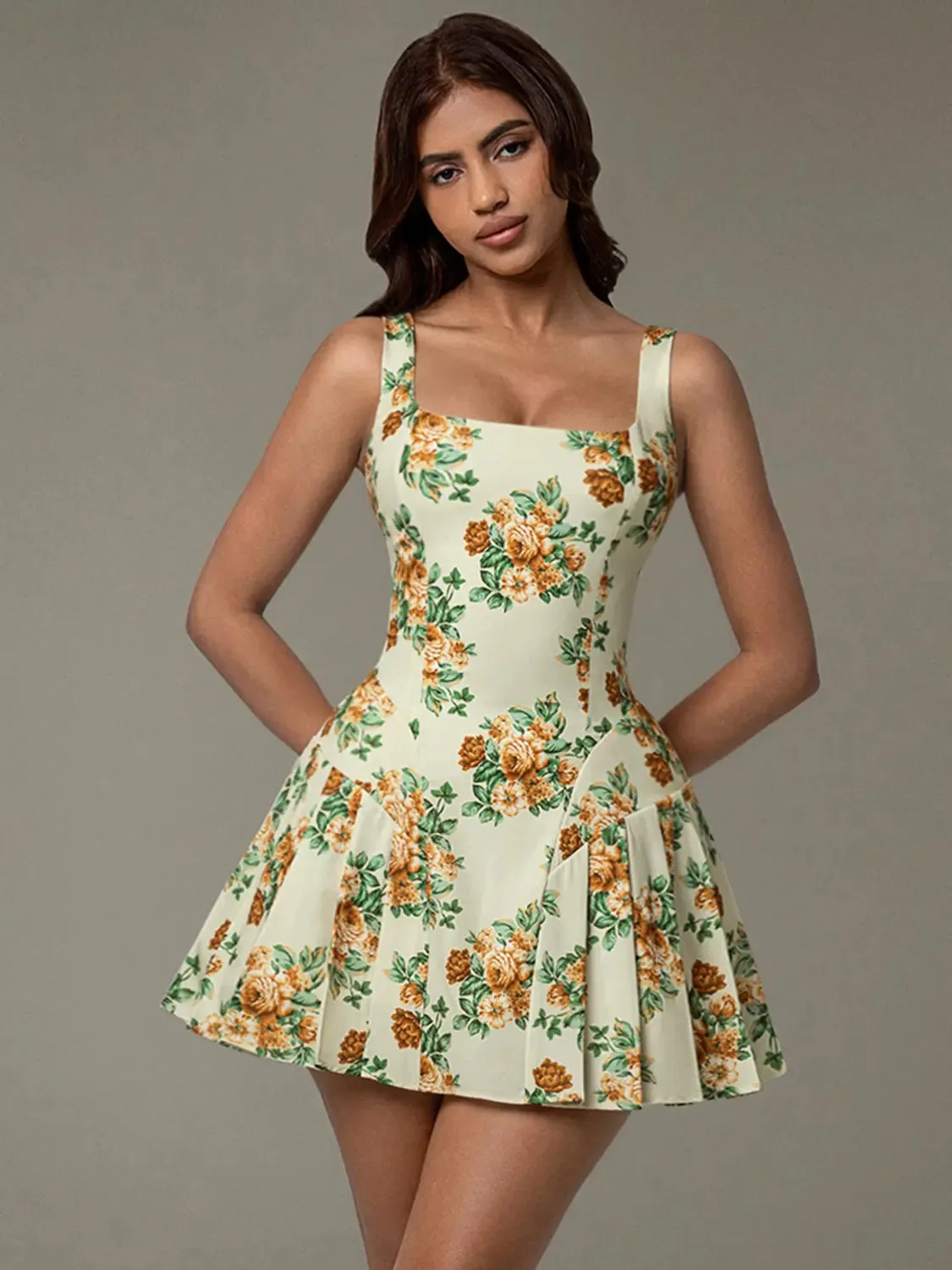 'Leocadia' Floral Pleated Mini Dress