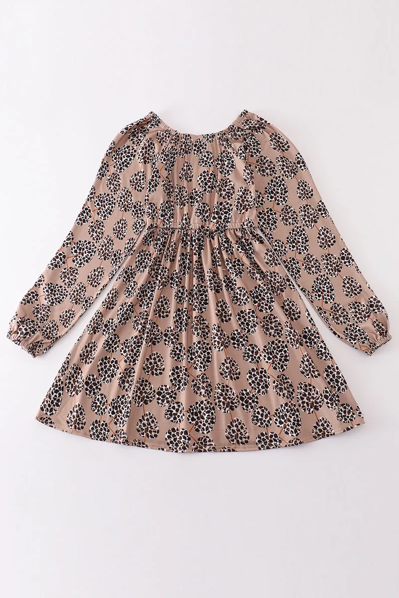 Leopard Botanical Print Women Dress