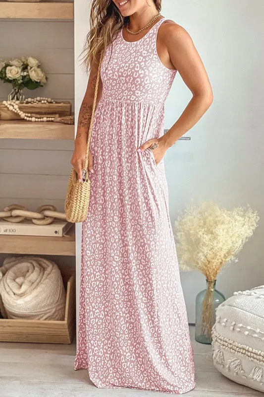 Leopard Dust Baby Pink Sleeveless maxi dress