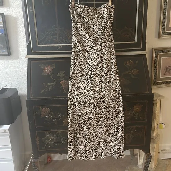 Leopard Print Strapless Maxi Dress