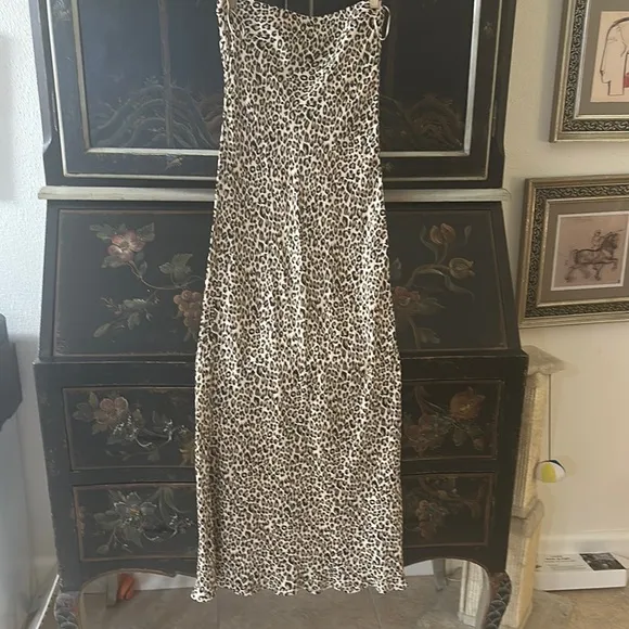 Leopard Print Strapless Maxi Dress