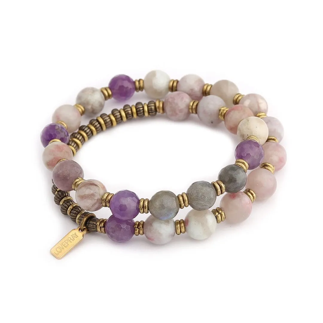 Lepidolite Amethyst and Labradorite Mala Bracelet