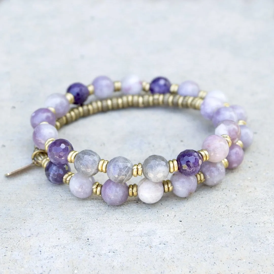 Lepidolite Amethyst and Labradorite Mala Bracelet