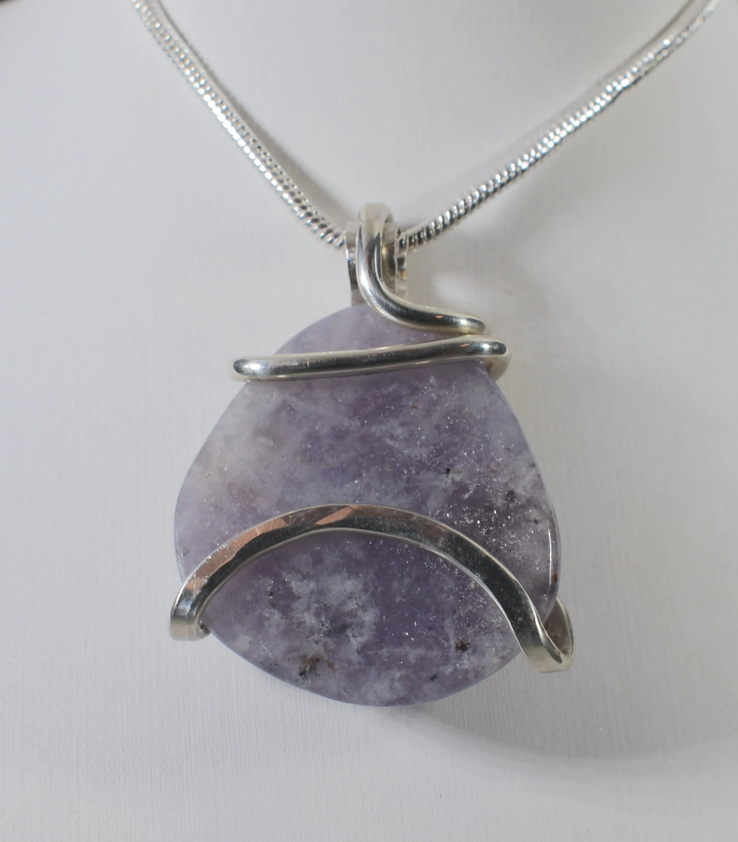 Lepidolite Handmade Stone Pendant Wrapped in Silver