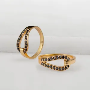 Levade - Black Moissanite Stone and Elegant Loop 14K Gold on Sterling Silver Ring