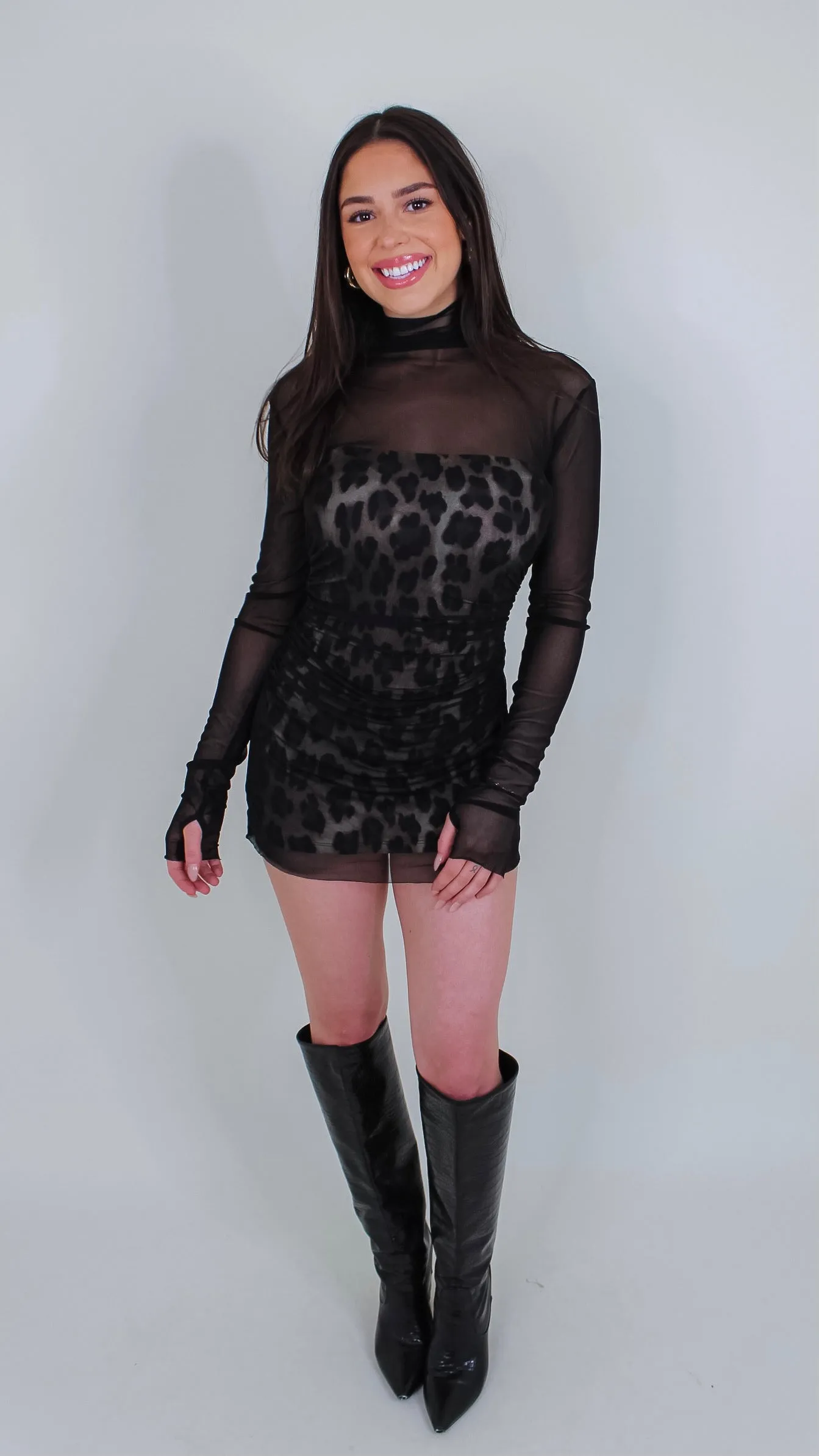 Lexi Black Leopard Mesh Dress