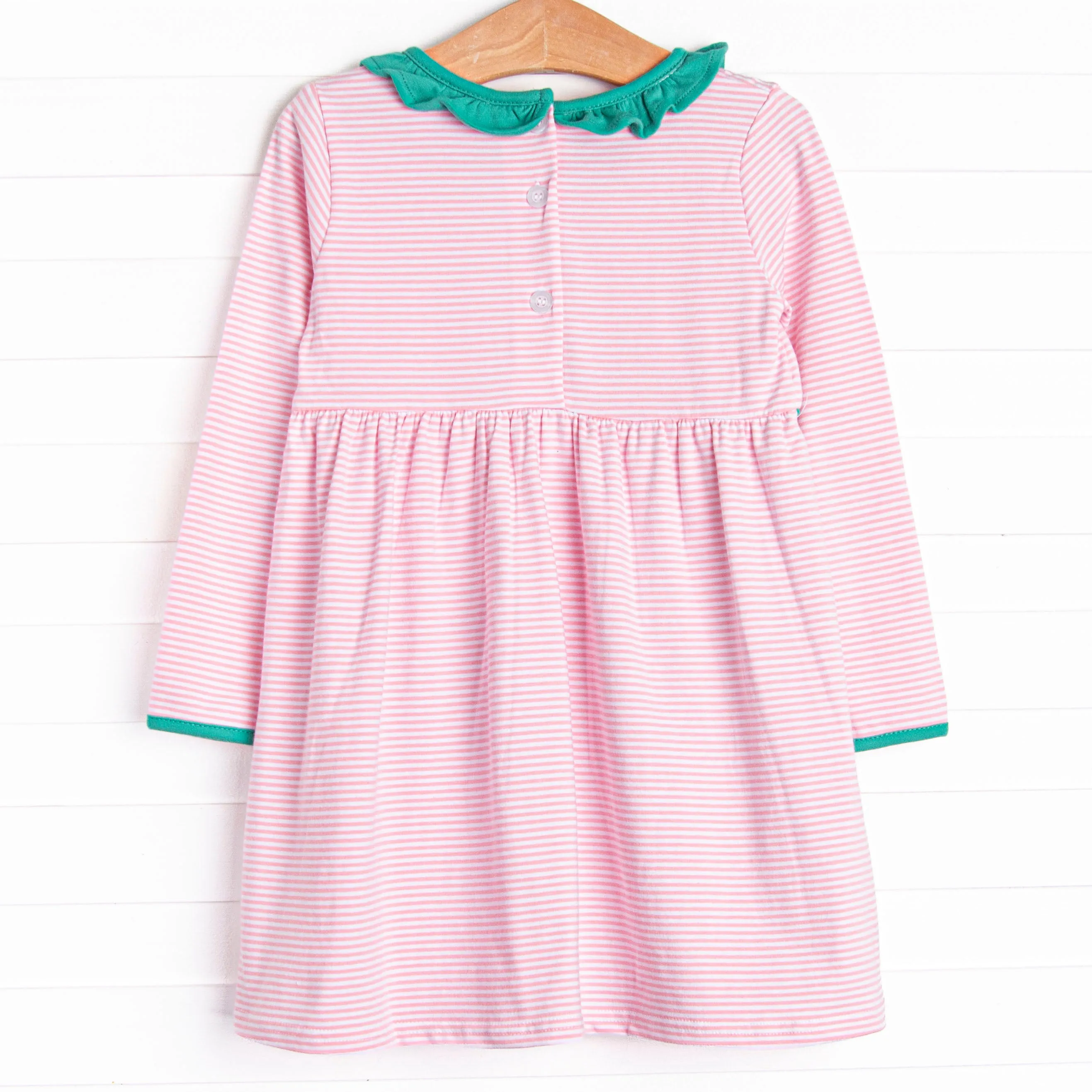 Lexie Ruffle Dress, Jade Green and Pink Stripe