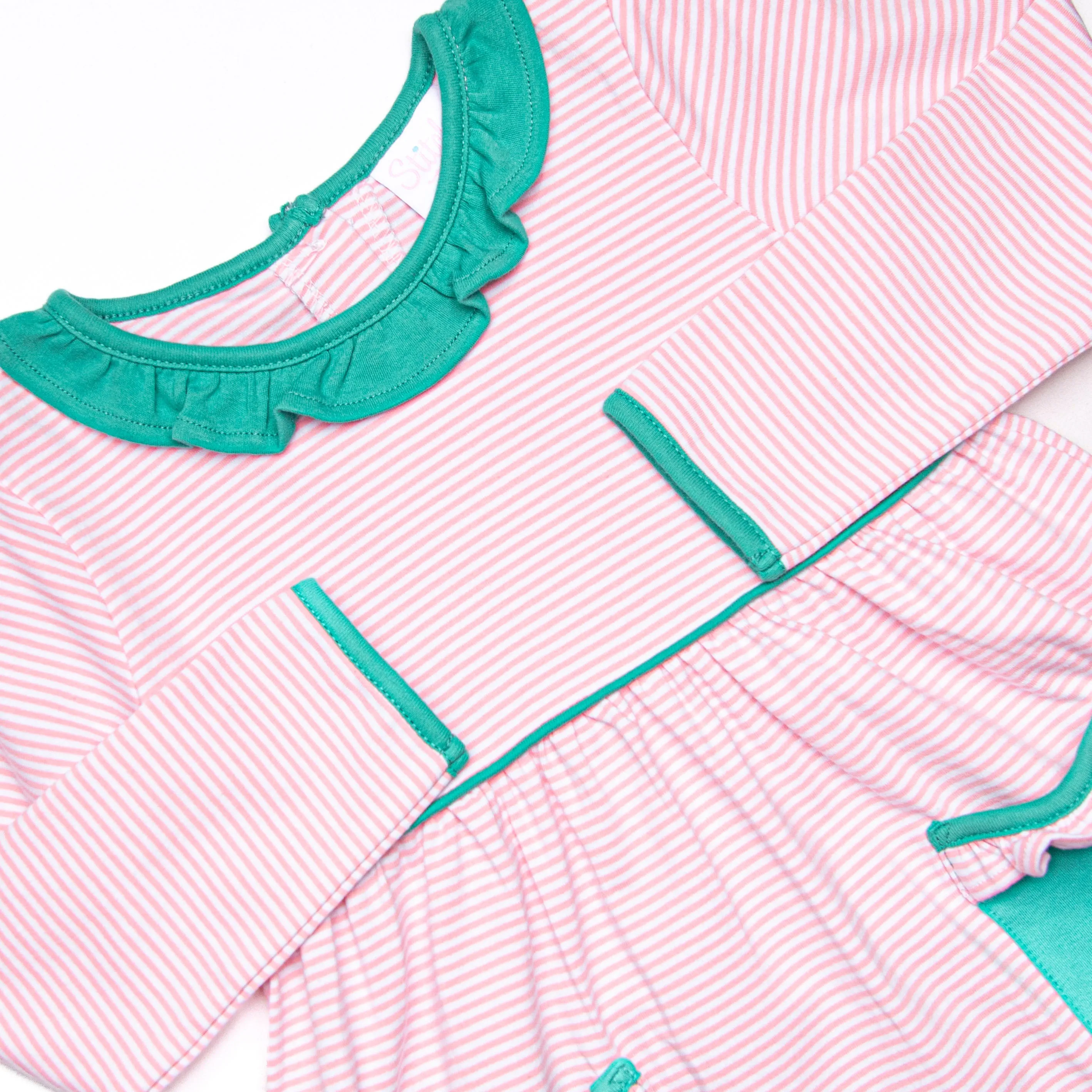 Lexie Ruffle Dress, Jade Green and Pink Stripe