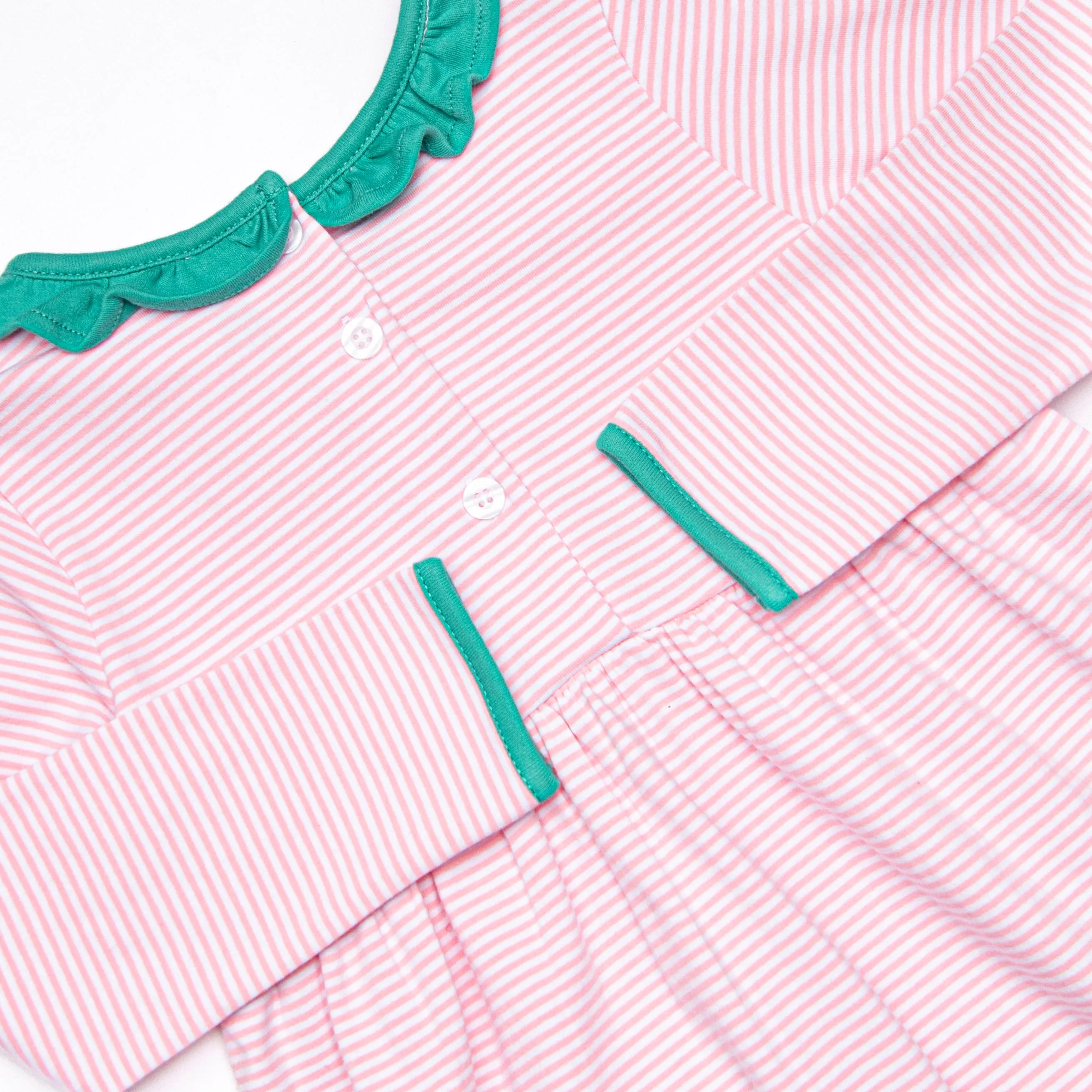 Lexie Ruffle Dress, Jade Green and Pink Stripe