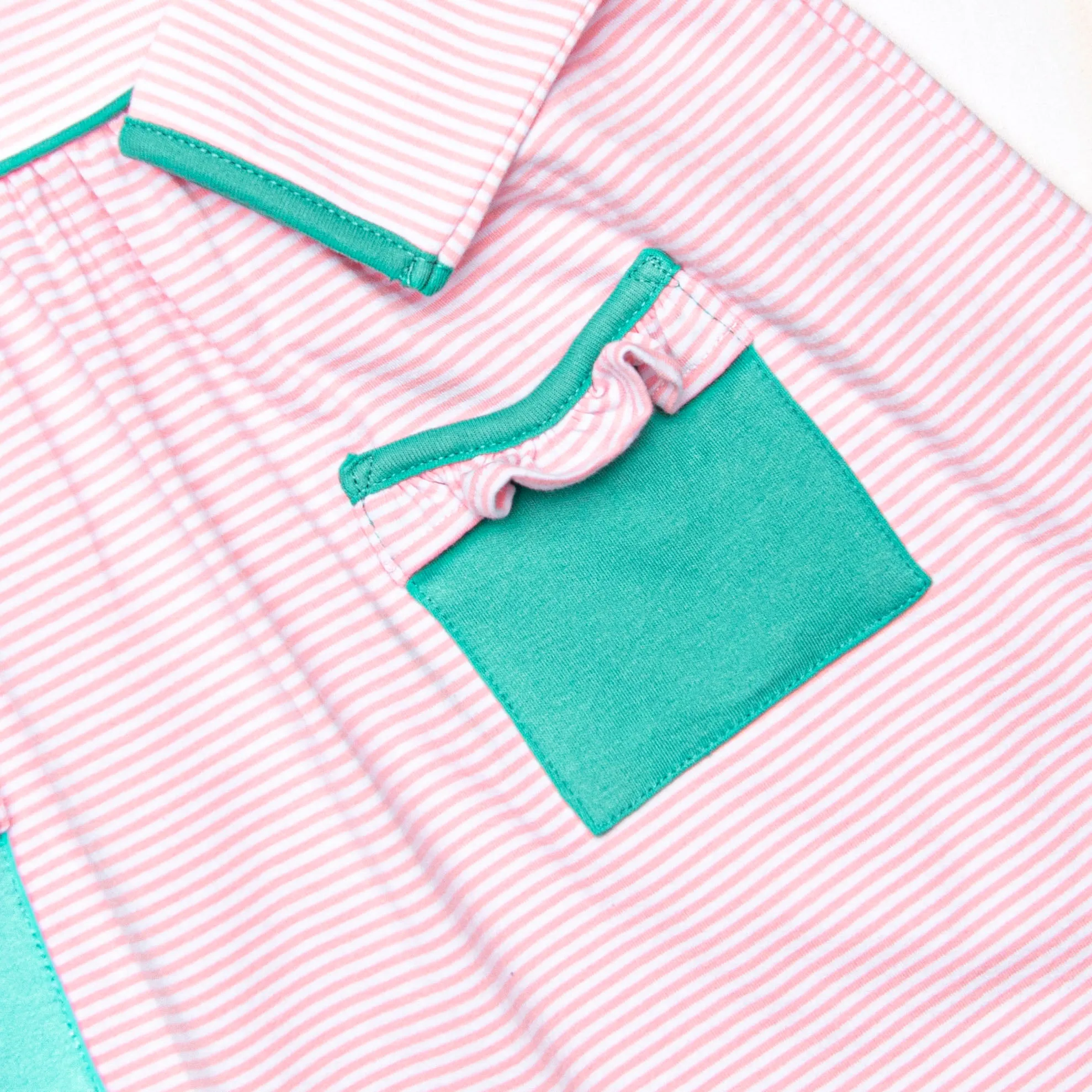 Lexie Ruffle Dress, Jade Green and Pink Stripe