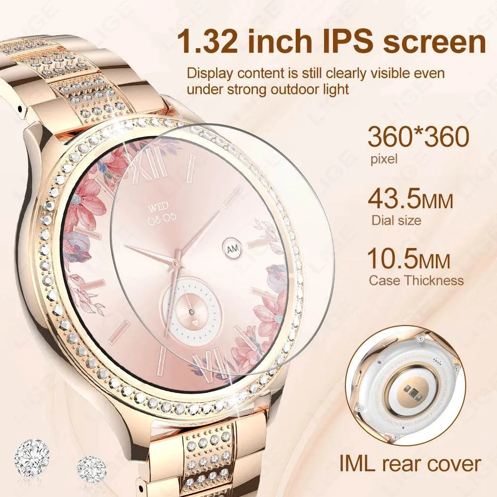 LIGE 1.32 inch Women Smart Watch Bluetooth Call AI Voice Assistant Women's Watches Custom Watch Face Health Monitor Smartwatches