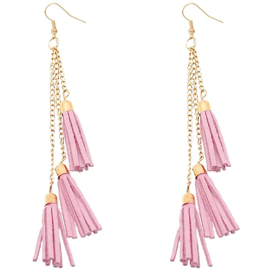 Light Pink Tassel Drop Chain Dangle Earrings