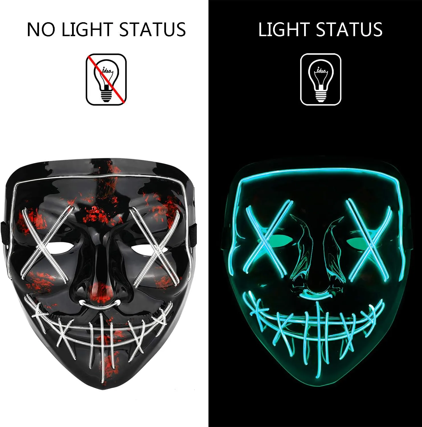 Light-Up Mask with EL Wire for Festival Cosplay (Random Colors)