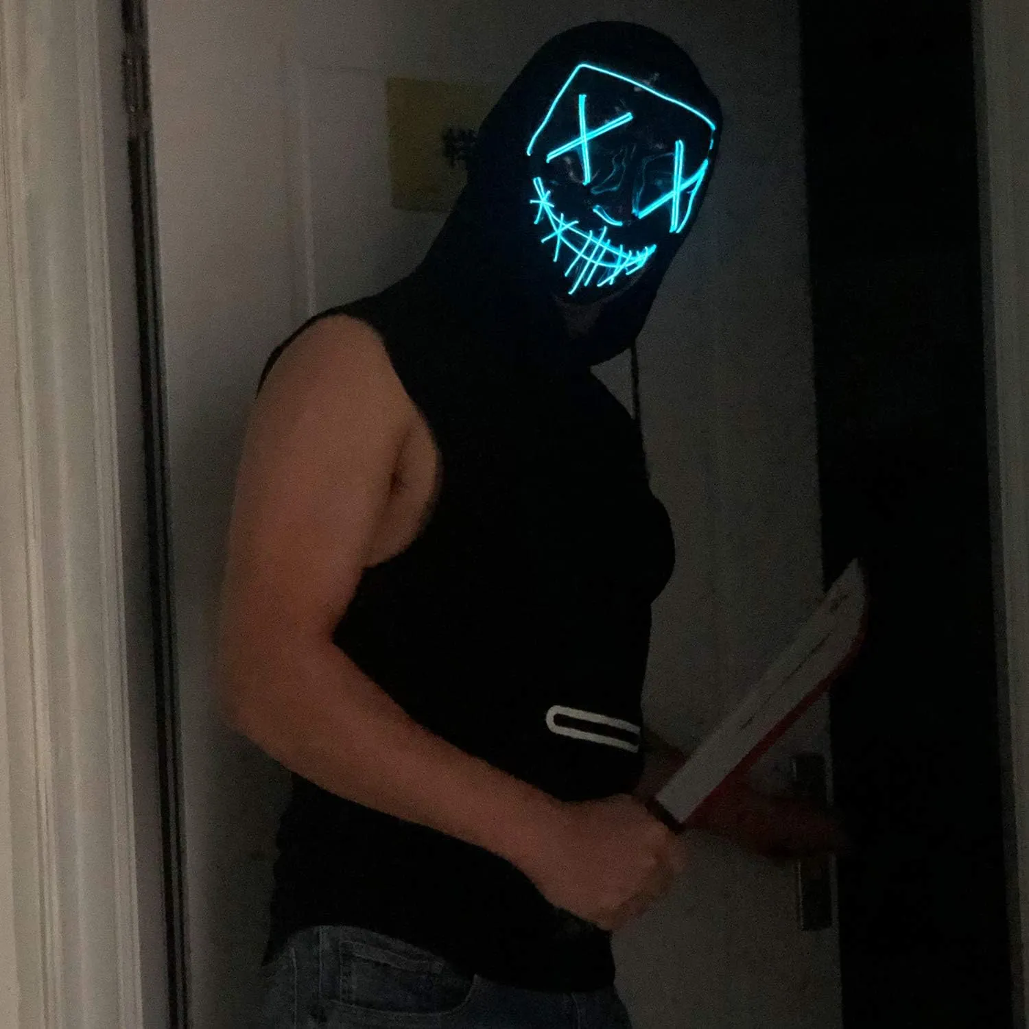 Light-Up Mask with EL Wire for Festival Cosplay (Random Colors)