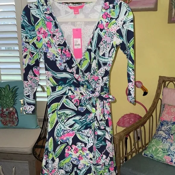 Lilly Pulitzer NWT Jessalynne Wrap Romper Navy Sway This Way $178 Size XXS