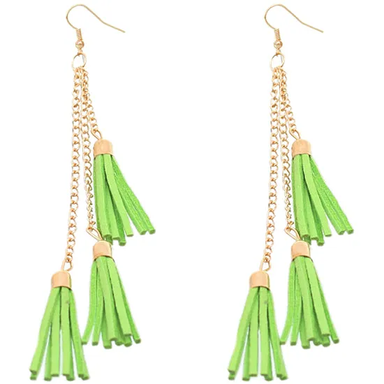 Lime Green Tassel Drop Chain Dangle Earrings