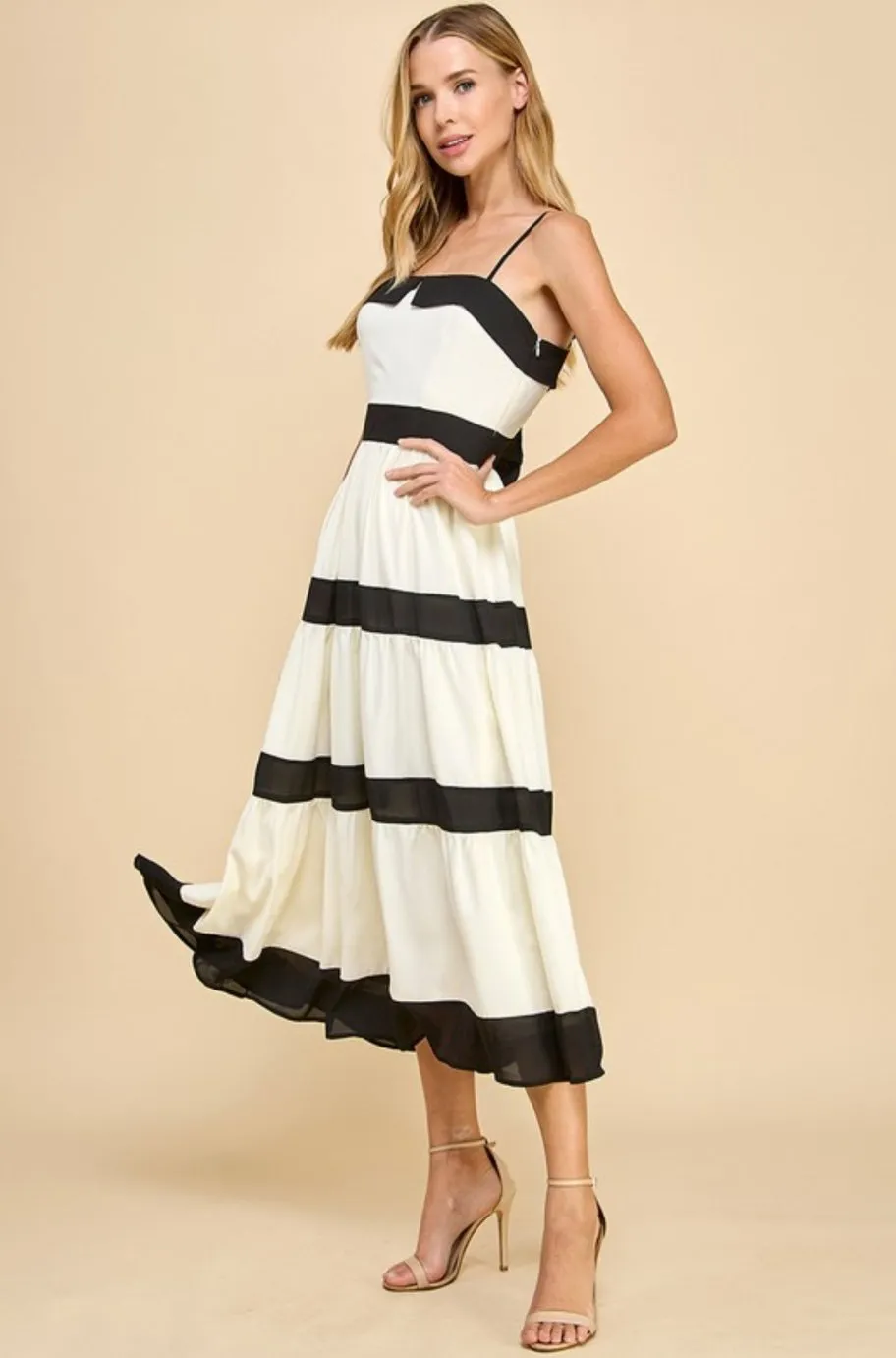 Linda Cream and Black Bow Dress
