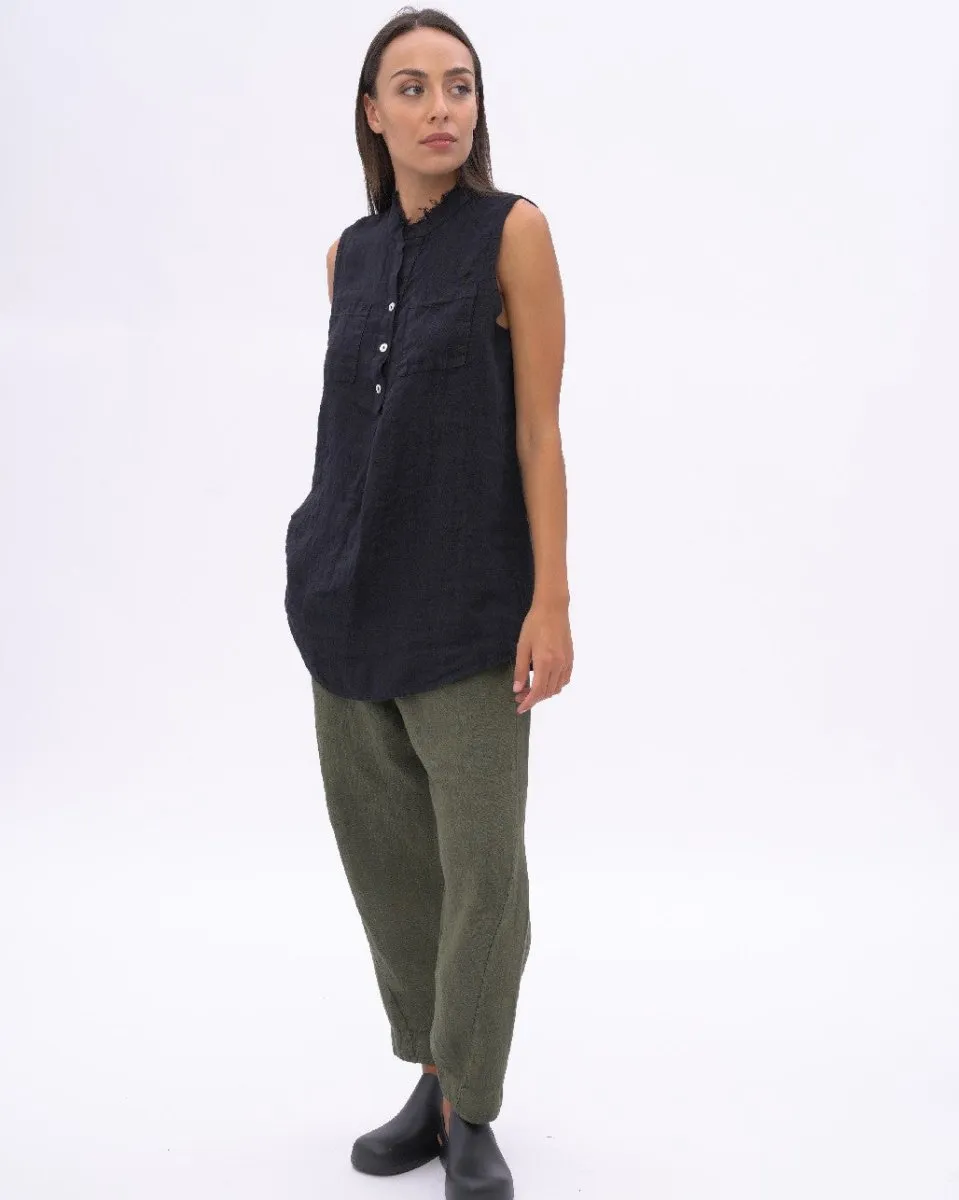 Linen Front Pocket Buttoned Tank
