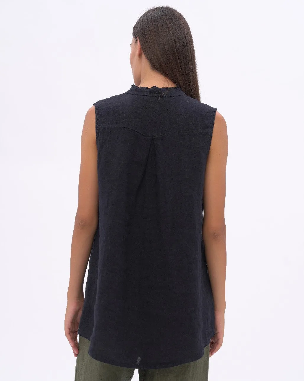 Linen Front Pocket Buttoned Tank