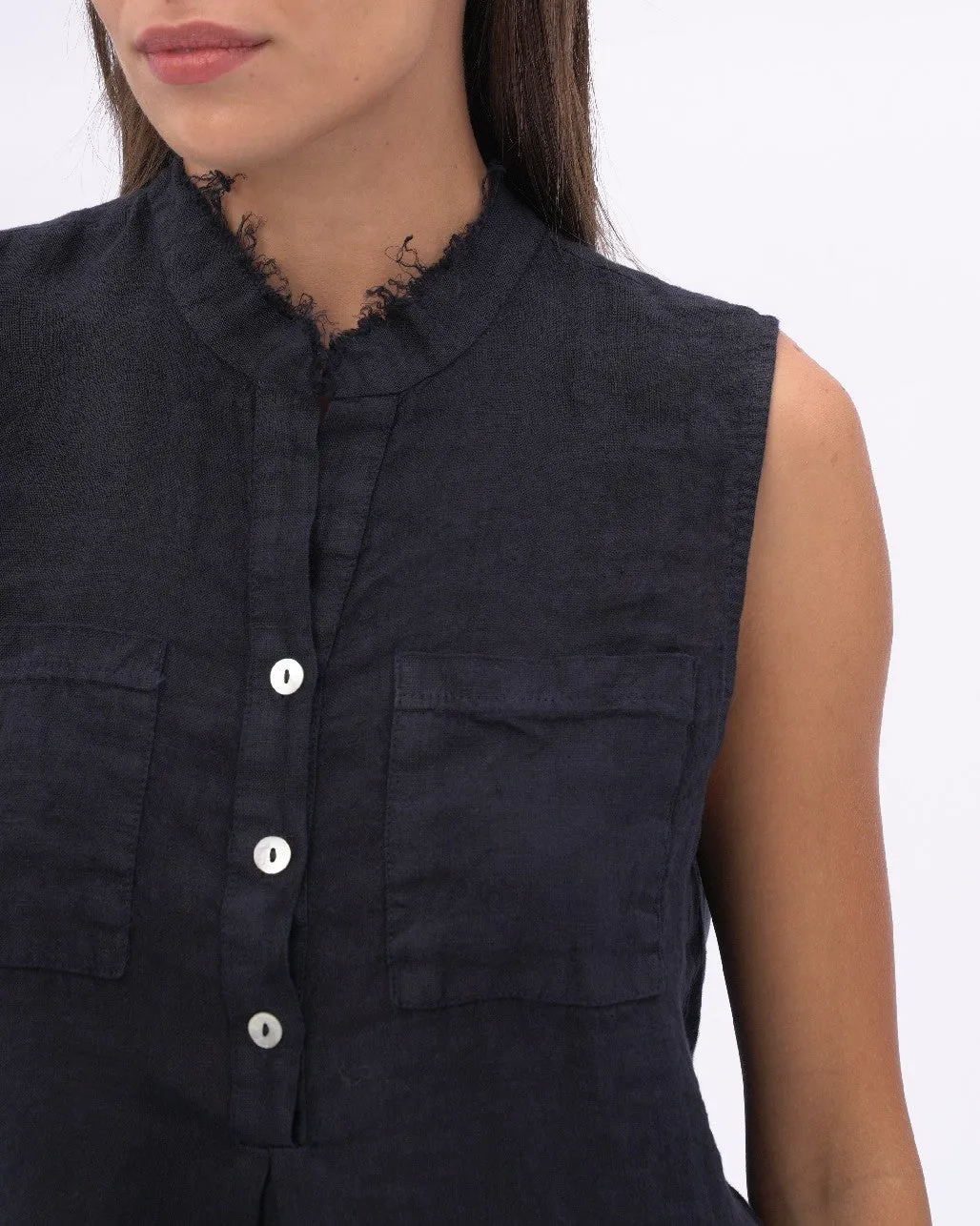 Linen Front Pocket Buttoned Tank