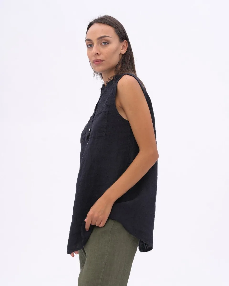 Linen Front Pocket Buttoned Tank