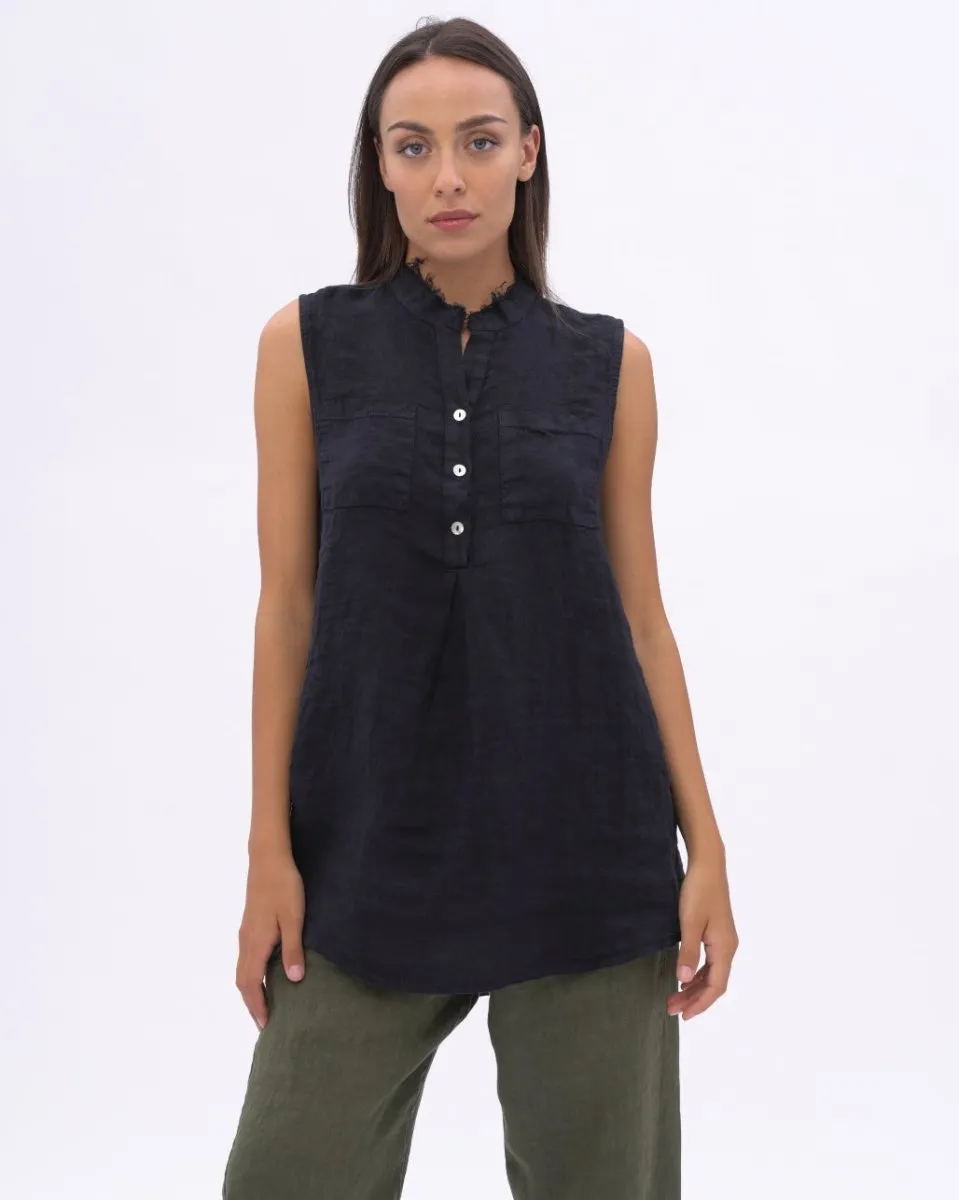 Linen Front Pocket Buttoned Tank