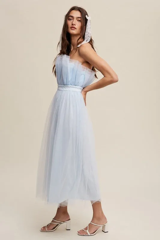 Listicle Paper Bag Frill Tulle Maxi Dress