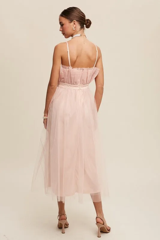Listicle Paper Bag Frill Tulle Maxi Dress